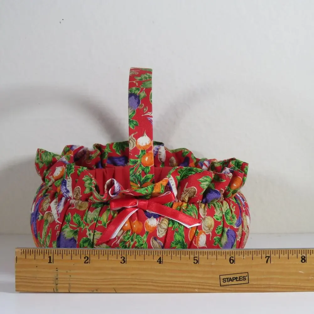 Fabric Gift Basket Veggie Fruit Print Kitchen Decor Red, Soft Approx. 6